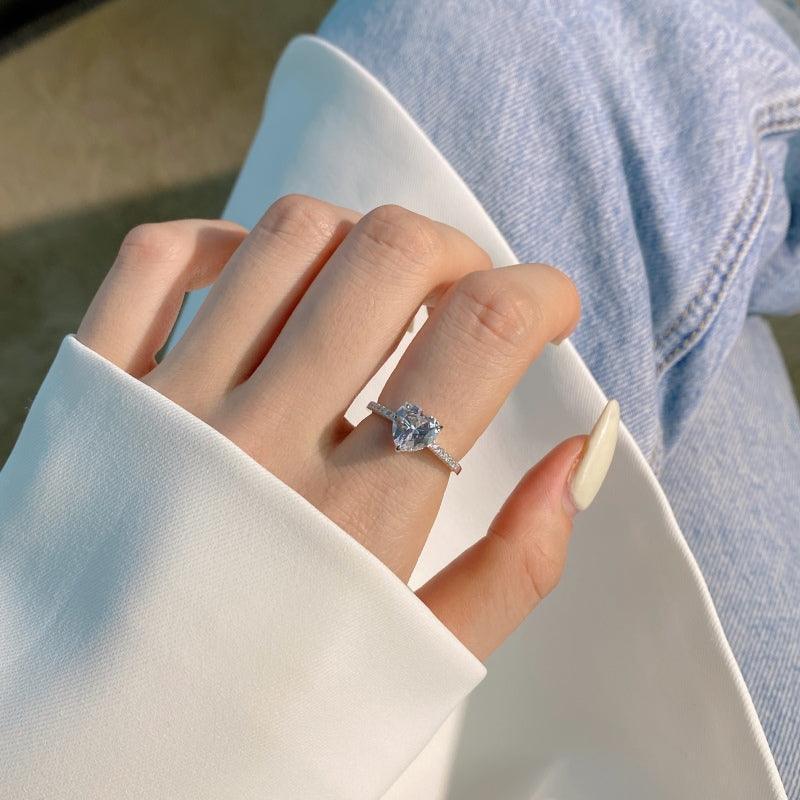 Heart-Shaped Pink & White Cubic Zirconia Sterling Silver Ring - camillaboutiqueshop