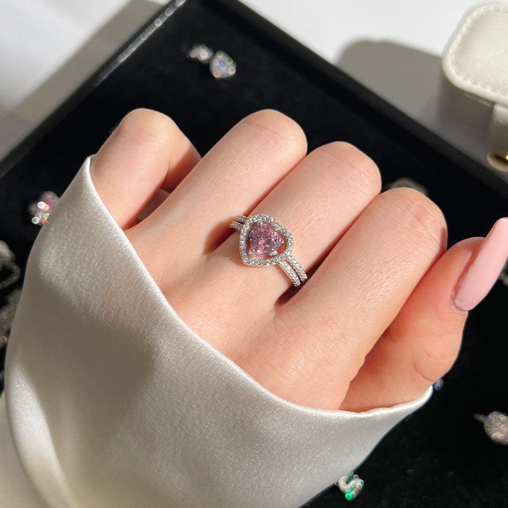 Pink Heart Pair Sterling Silver Promise Ring - camillaboutiqueshop