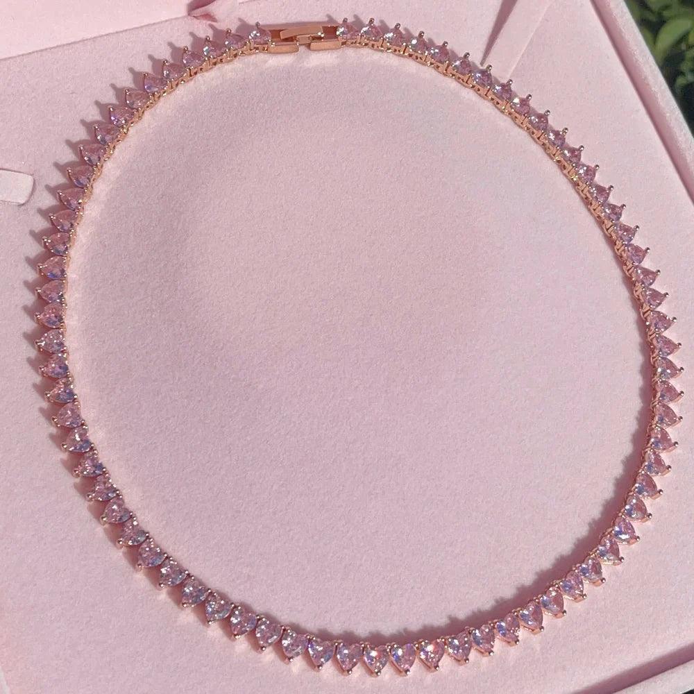 Premium Pink Heart Tennis Chain Necklace - camillaboutiqueshop