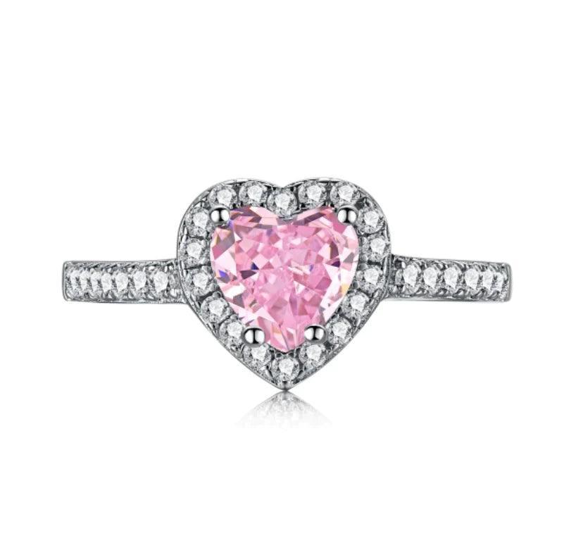 Sterling Silver Lab-Created Pink & White Sapphire Heart Ring - camillaboutiqueshop